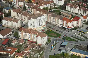 Harghita chargers Aeral view of Odorheiul Secuiesc, Romania.
