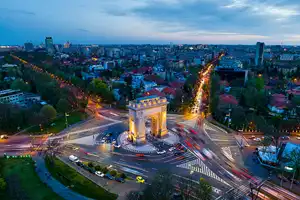 Bucuresti-Ilfov chargers Arc de Triomphe Bucharest aeral view.