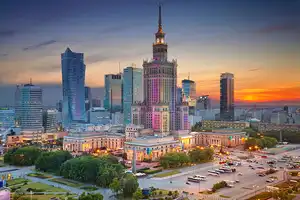 Poland wind power Cityscape of Warsaw Poland.