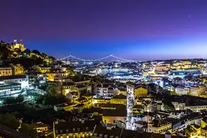 Portugal solar power Night cityscape of Lisbon Portugal.