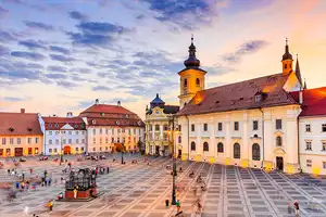 Sibiu chargers Image of the city center of Sibiu.
