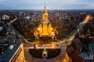 Timis chargers Illuminated orthodox cathedral in Timisoara.